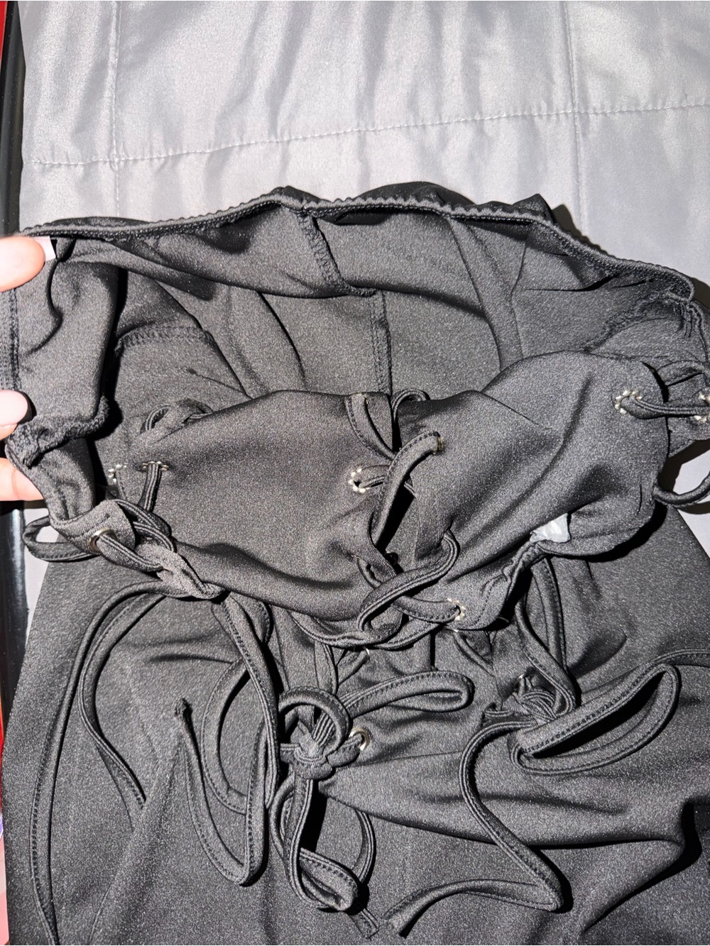 Black Lace-Up Strapless Romper - Picture 5 of 7